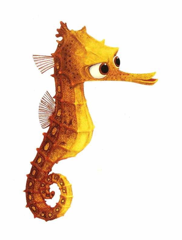 Beautiful golden sea horse character design from The Art of Finding Nemo.
