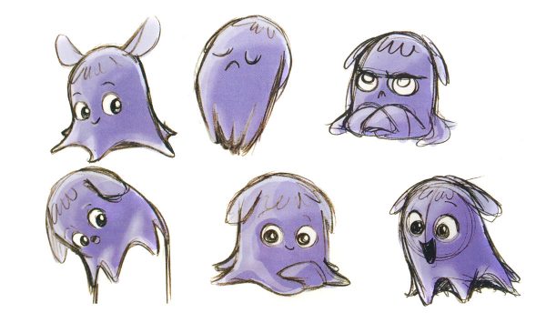Very cute character designs of Pearl the squid from The Art of Finding Nemo in various poses and expressions.