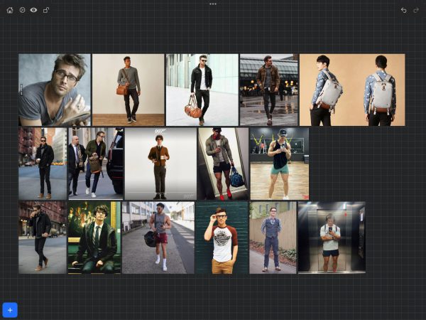 Screenshot of character design moodboard of male photo references in the app VizRef.
