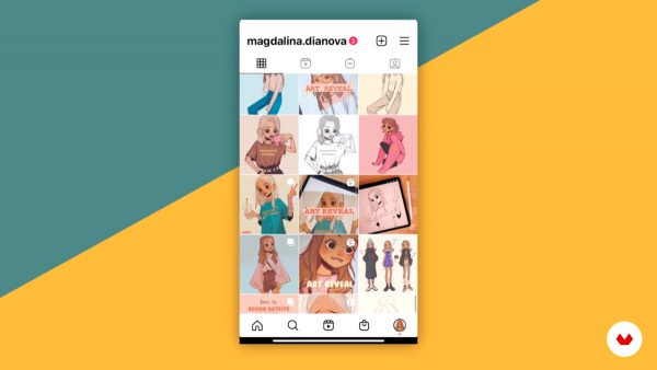 Screenshot of Magdalina Dianova's character design course showing a selection of her Instagram posts.